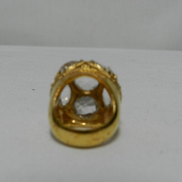 Rebecca Jewelry Glass Faux Diamond & Gold Domed large Ring made in Italy Size 7 - Picture 5 of 12